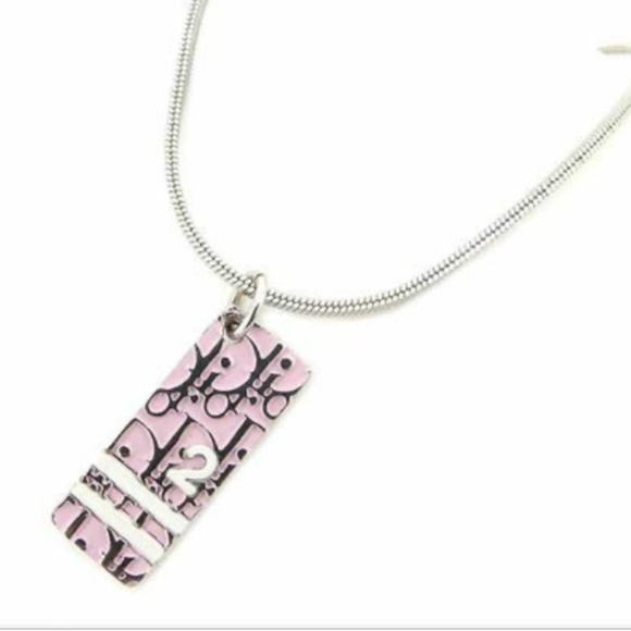 STUNNING! Christian Dior Trotter Silver Logo / Pink Necklace / Pendant - Picture 1 of 13